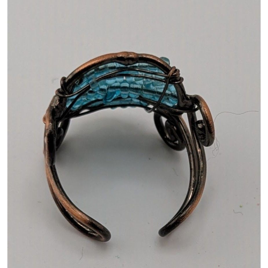 Handmade Handmade Copper Wire Wrapped Ring With Blue Glass Beads Adju Size ONE SIZE - 8 Thumbnail