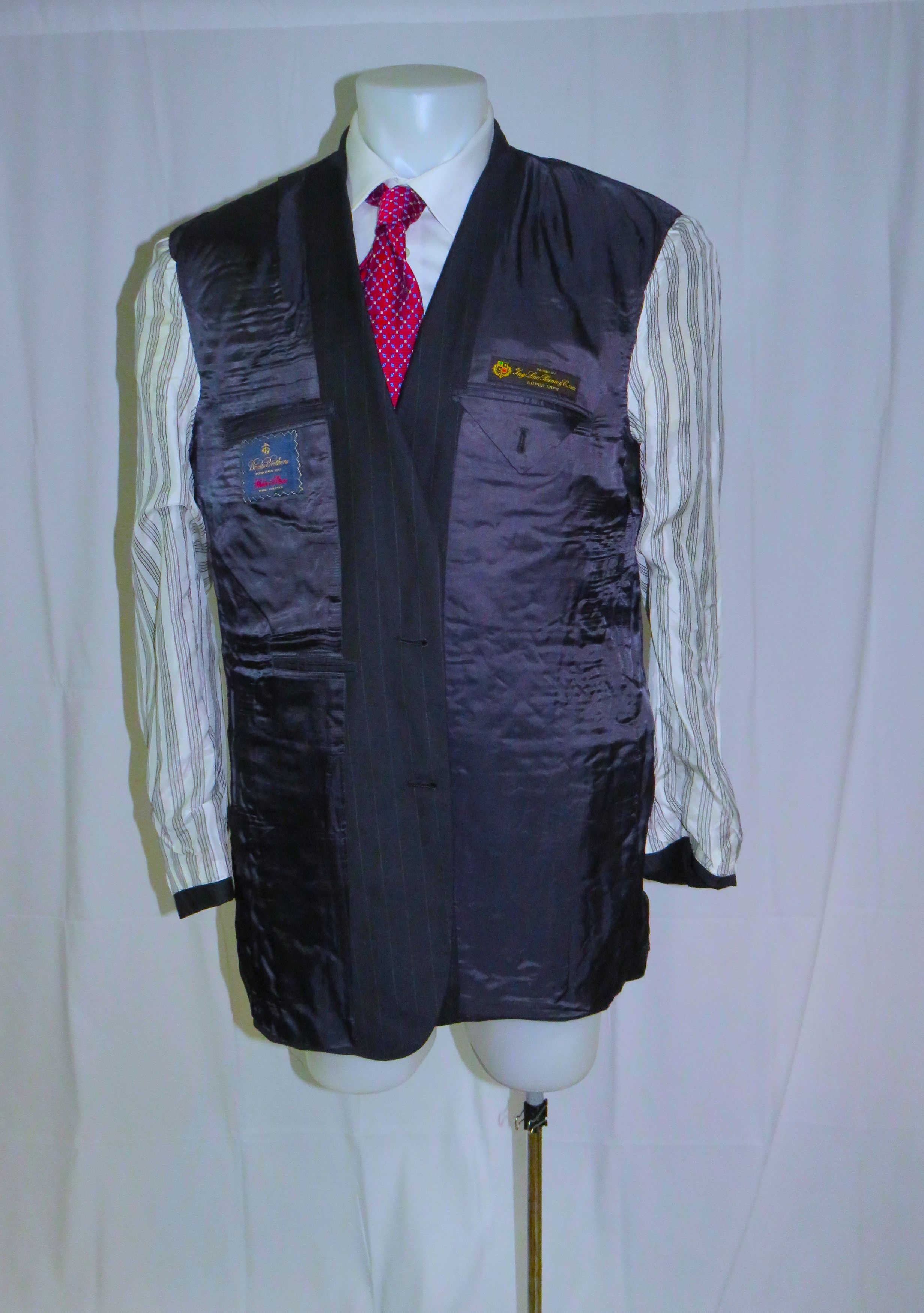 Golden Fleece Loro Piana Navy Striped Two Button Suit 45L