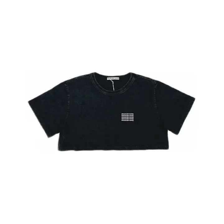 Alexander Wang Alexander Wang Gray Cotton Logo Crop T-shirt - Size S / US 4 / IT 40 - 2 Thumbnail