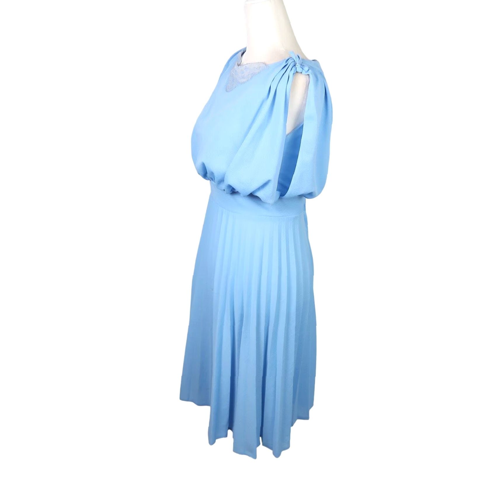 Vintage VINTAGE 70s Blue Blouson Pleat Midi Party Dress Sleeveless Zip Back Size 10 Women Size 32" / US 10 / IT 46 - 3 Thumbnail