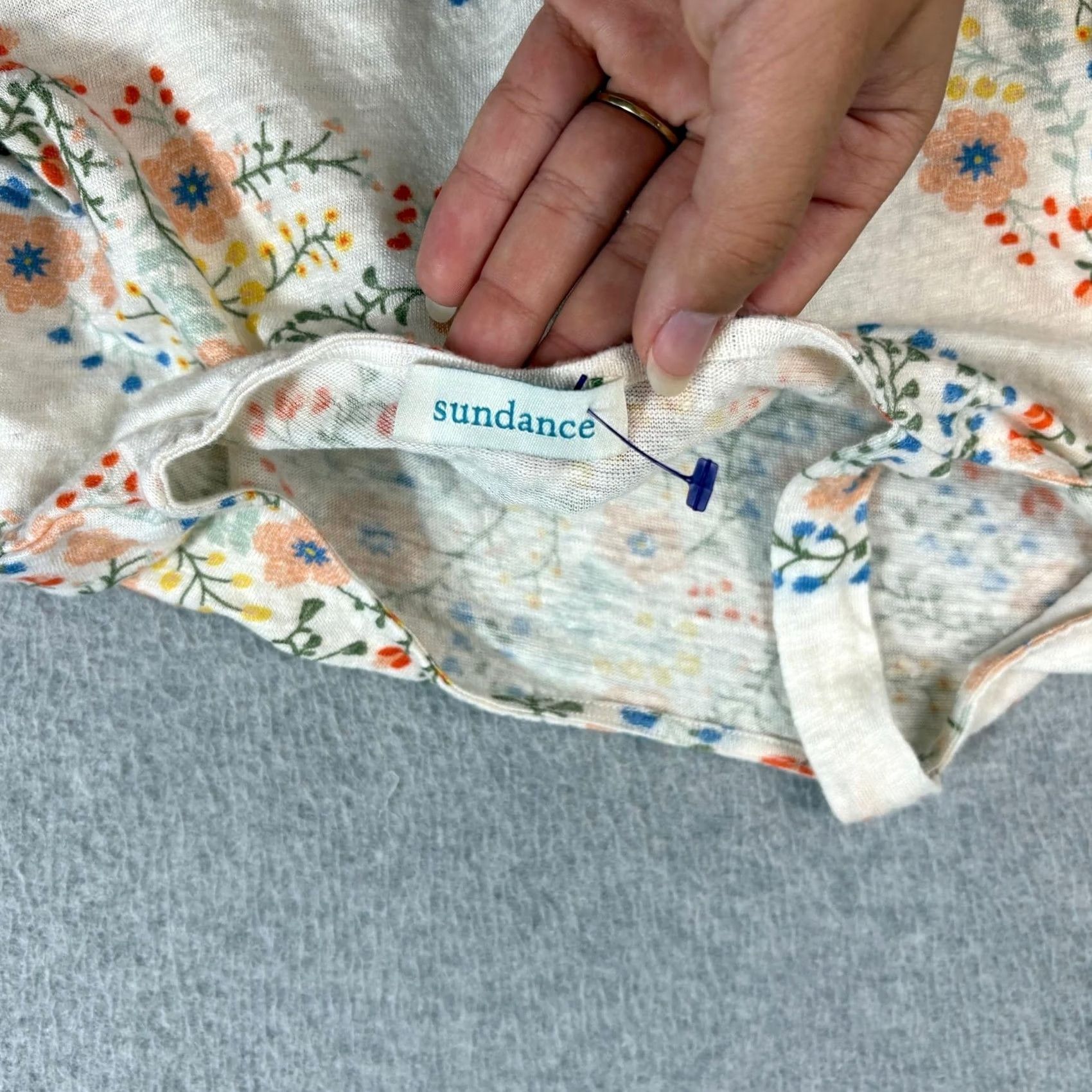 Vintage Sundance Shirt Womens Medium Ivory Floral Asymmetrical Hem Boho Tank Size M / US 6-8 / IT 42-44 - 3 Thumbnail