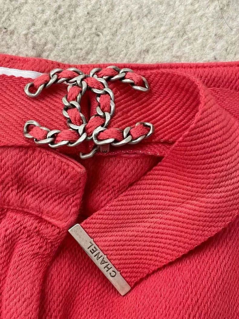 Chanel Chanel Orange-red old denim shorts Size 42" / US 20 - 4 Thumbnail