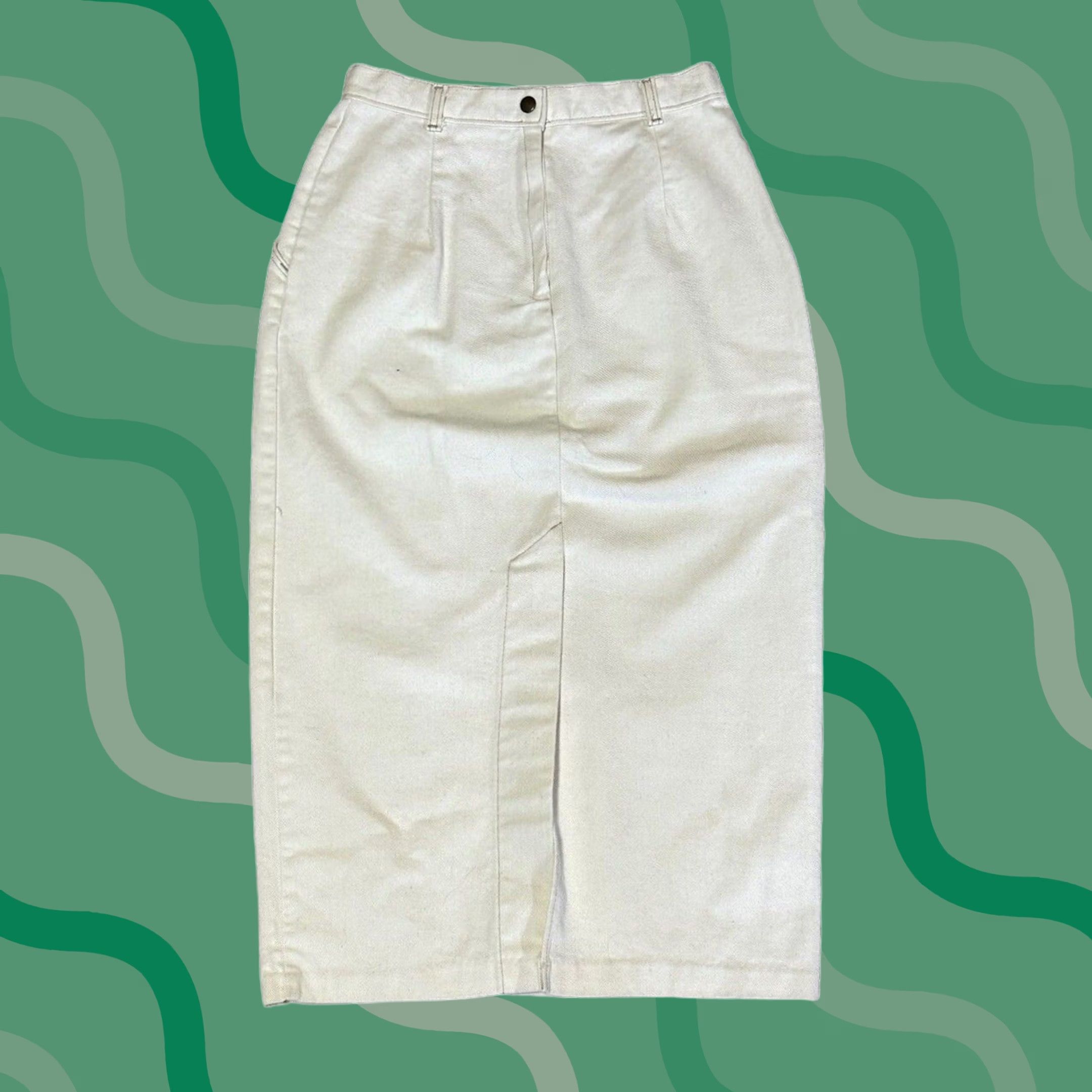 Vintage VINTAGE Candie's Denim Skirt 11/12 White Midi Shin Length Slit Size 32" / US 10 / IT 46 - 1 Thumbnail