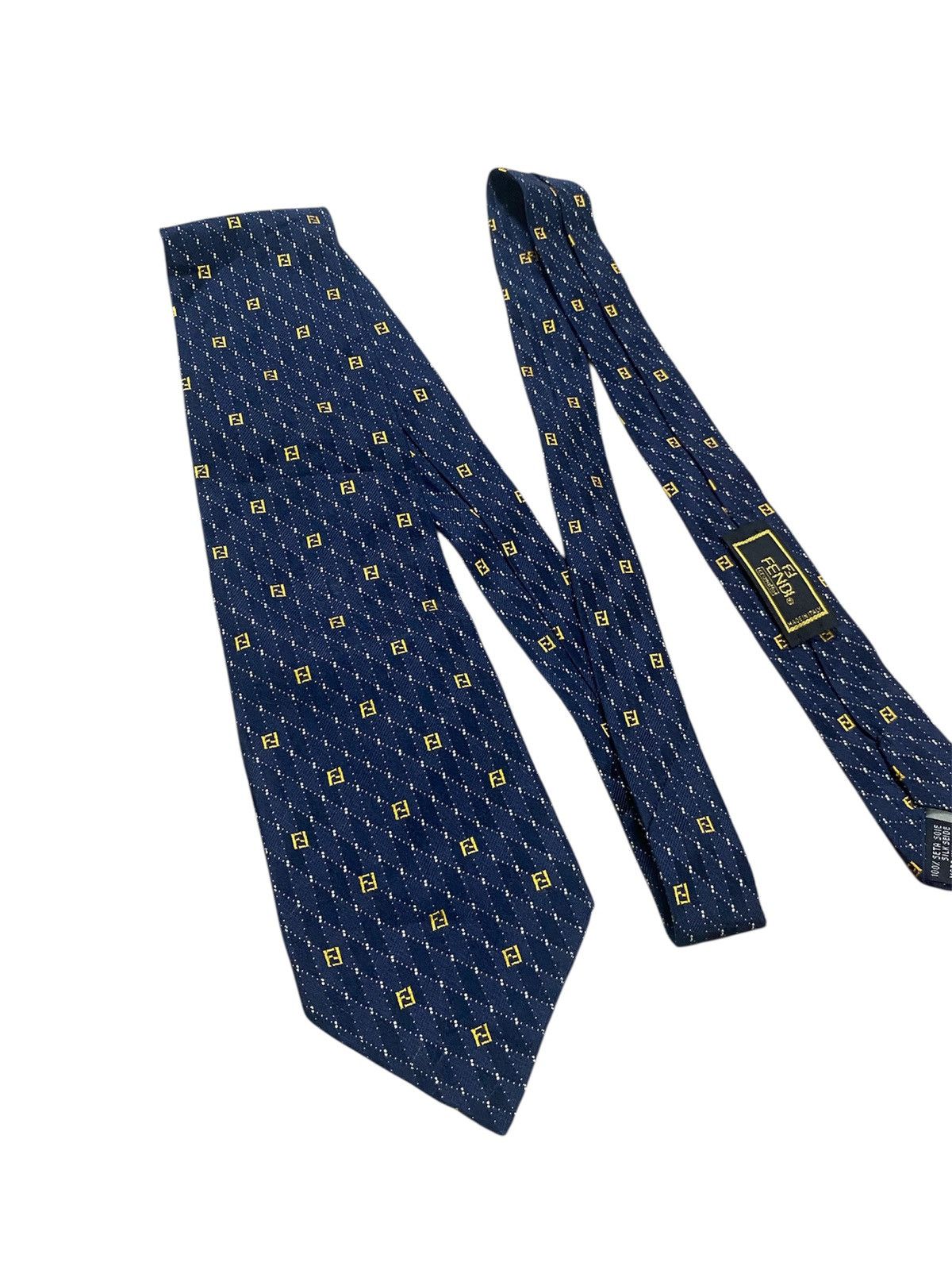 Fendi Fendi Navy Blue Logo Patterned Jacquard Silk Tie Size ONE SIZE - 3 Thumbnail