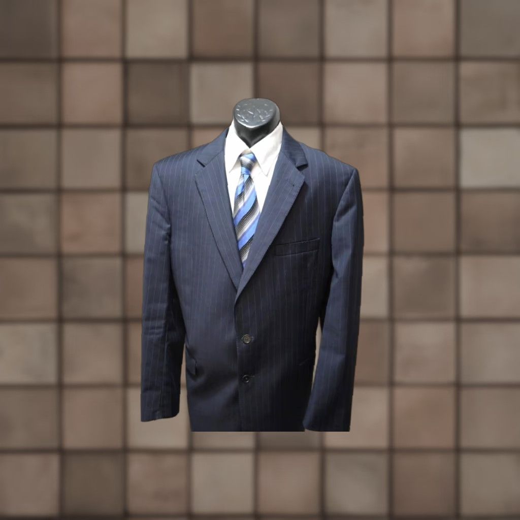 Jos A Bank Mens Wool Striped 2-Piece Suit Size 46 Regal Multicolor