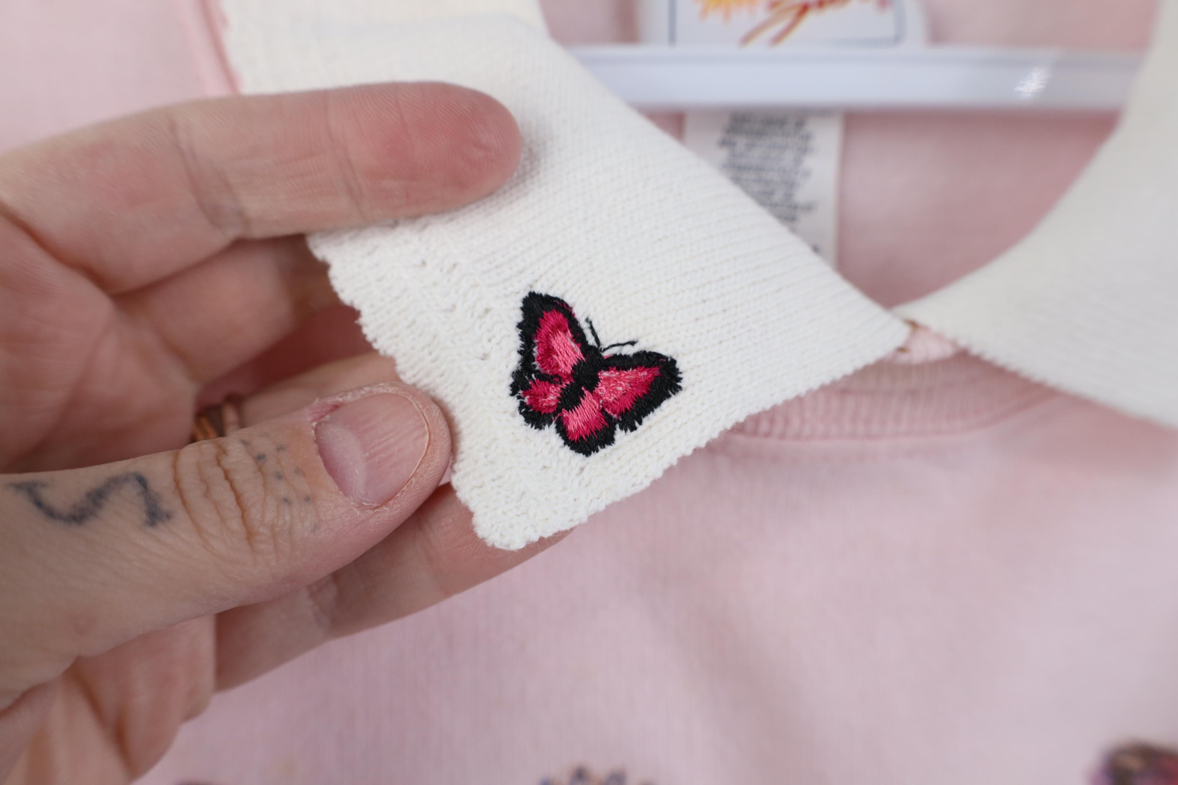 Vintage Vintage 90s Streetwear Butterfly Flower Collared Sweatshirt Size XL / US 12-14 / IT 48-50 - 6 Thumbnail
