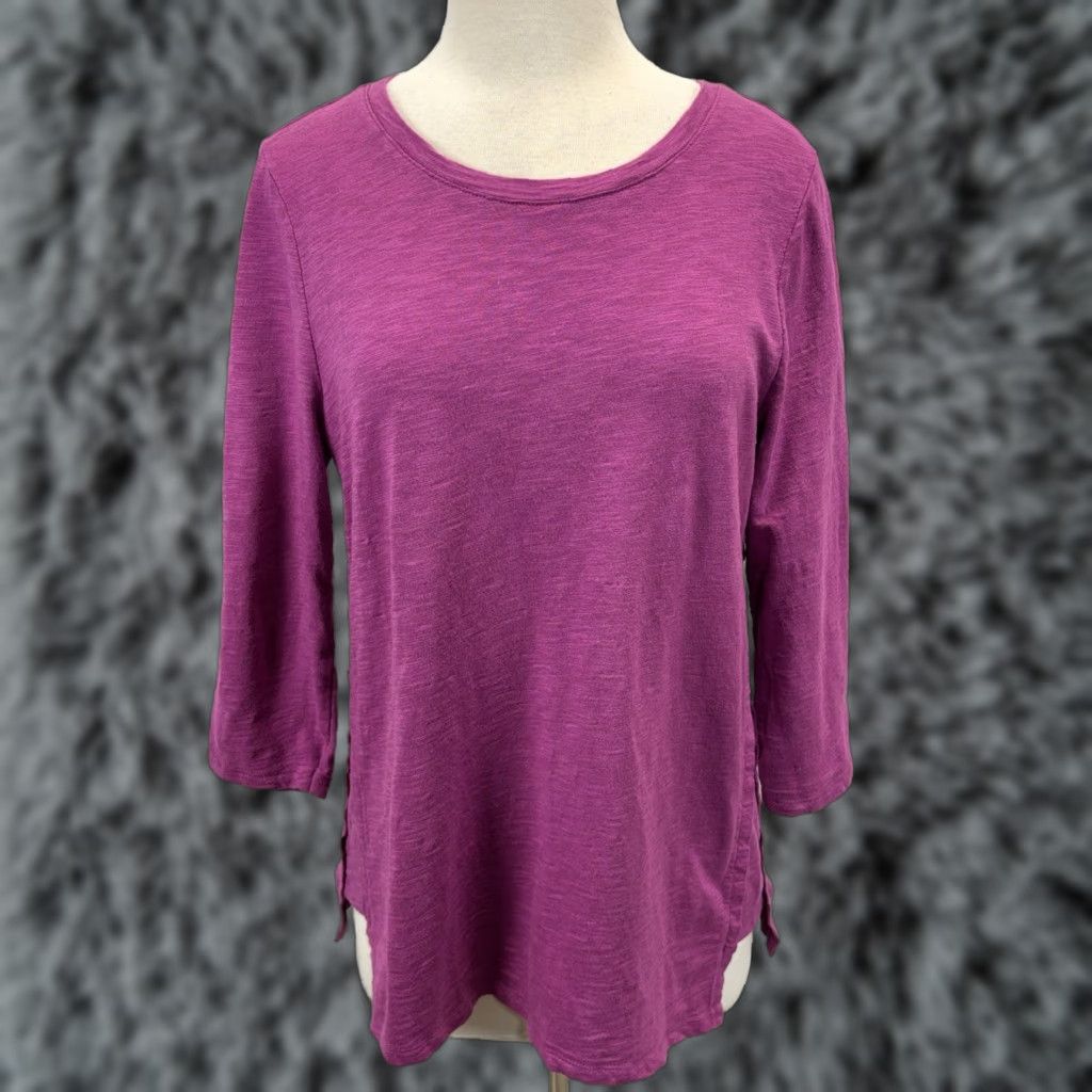 Vintage VINTAGE CHICOS The Ultimate Tee Shirt T-Shirt Tunic 3/4 Sleeves Medium Mulberry Women’s, Cotton Blend, Pullover, Solid, Pre-owned Good, US Shipments Size M / US 6-8 / IT 42-44 - 1 Thumbnail