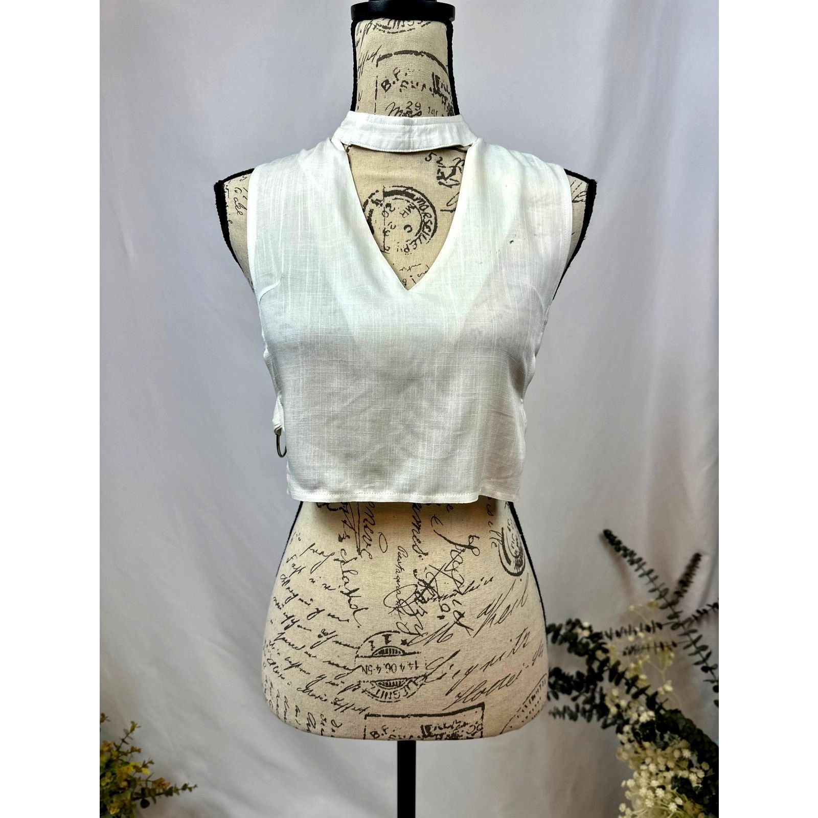 Other Charms Fashion Choker Crop Top V-Neck White M Size M / US 6-8 / IT 42-44 - 6 Thumbnail