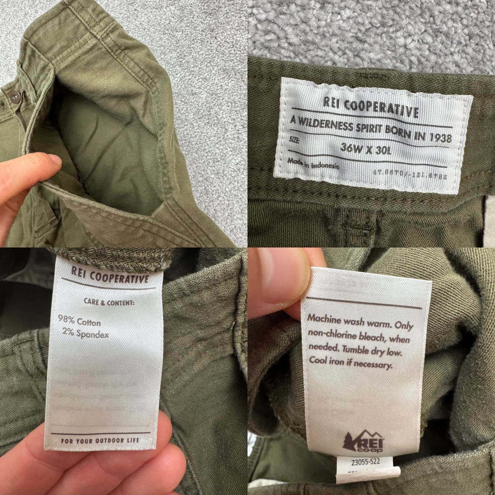 Vintage REI Co-Op Outdoor Jogger Pants Womens 36x30 Green Cotton Drawstring Casual Hike Size 25" / US 0 / IT 36 - 8 Thumbnail