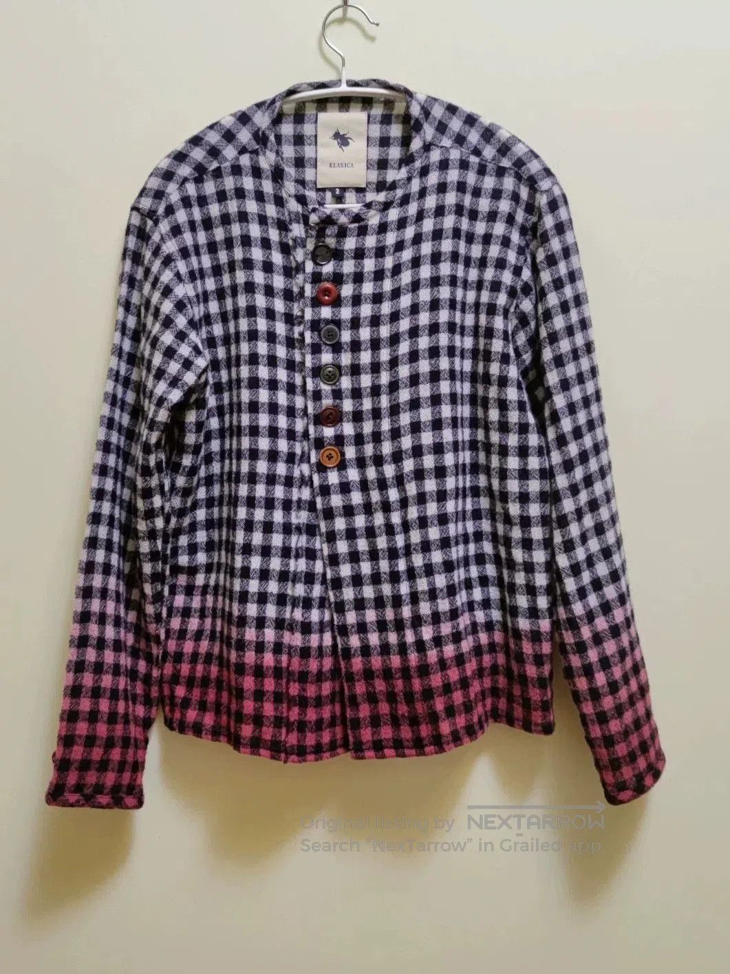 KLASICA Artisan Plaid Knit Sweater with Unique Buttons. Size M / US 6-8 / IT 42-44 - 1 Thumbnail