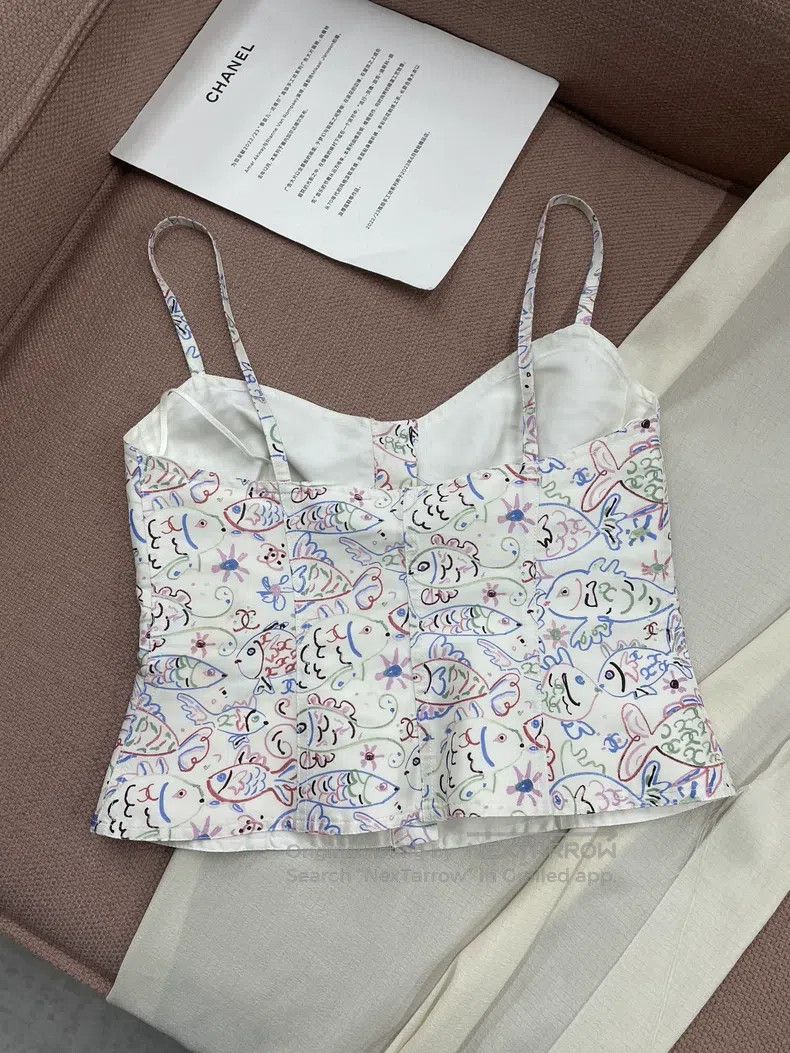 Chanel Chanel 25C small fish graffiti printed suspender vest Size XS / US 0-2 / IT 36-38 - 3 Thumbnail