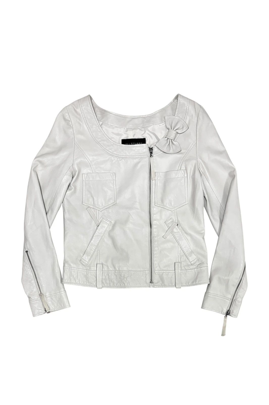 Jil Stuart Jill Stuart asymmetric lambskin leather jacket w/ bow detail Size S / US 4 / IT 40 - 1 Thumbnail