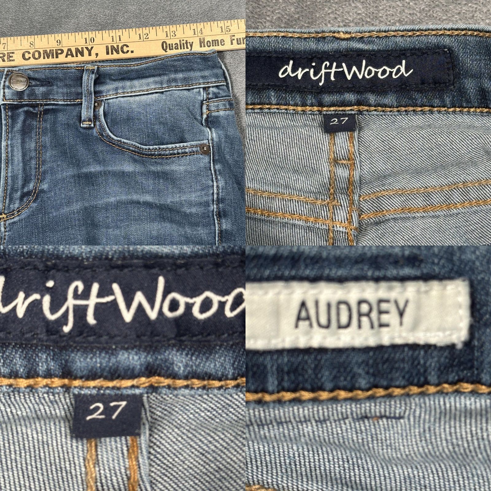 Vintage Driftwood Audrey Jeans Womens 27 Straight Leg Stretch Denim Mid Rise Classic Fit Blue Medium 27 Inseam 29 Pockets Stretch Regular 5 Pocket Size 27" / US 4 / IT 40 - 8 Thumbnail