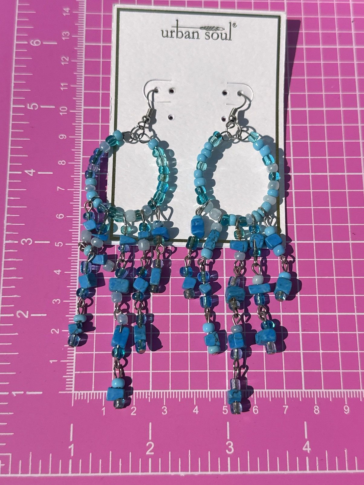 Designer Urban soul earrings silver tone blue beads circles tassels Size ONE SIZE - 3 Thumbnail