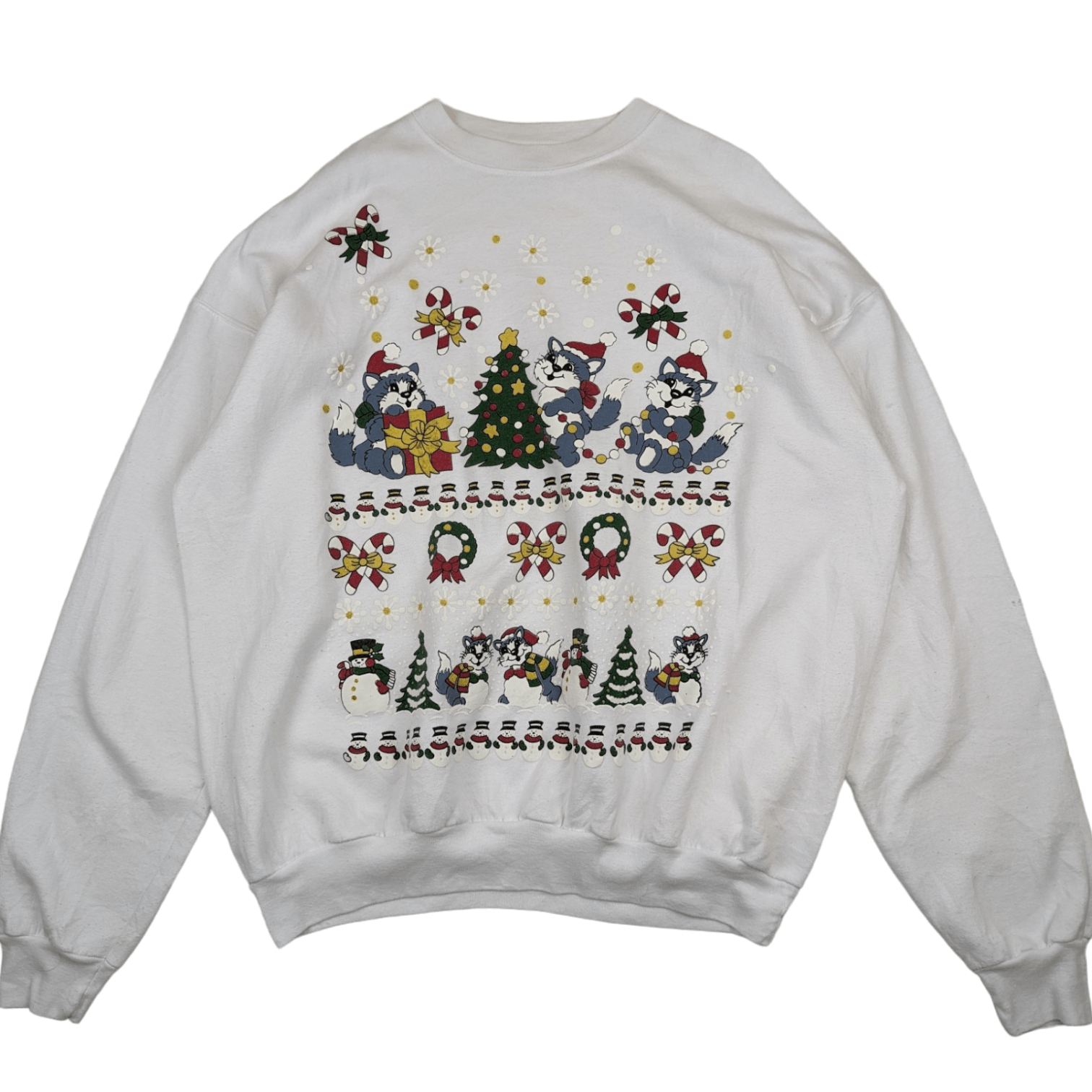 Hanes Vintage 2000's CHRISTMAS Tree Cat Animal Jumper Sweatshirt Size US XL / EU 56 / 4 - 2 Thumbnail