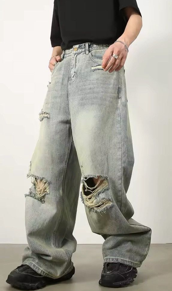 Jean Hamaoka x Fujii Baggy Distressed Denim Jeans Size US 33 - 2 Thumbnail
