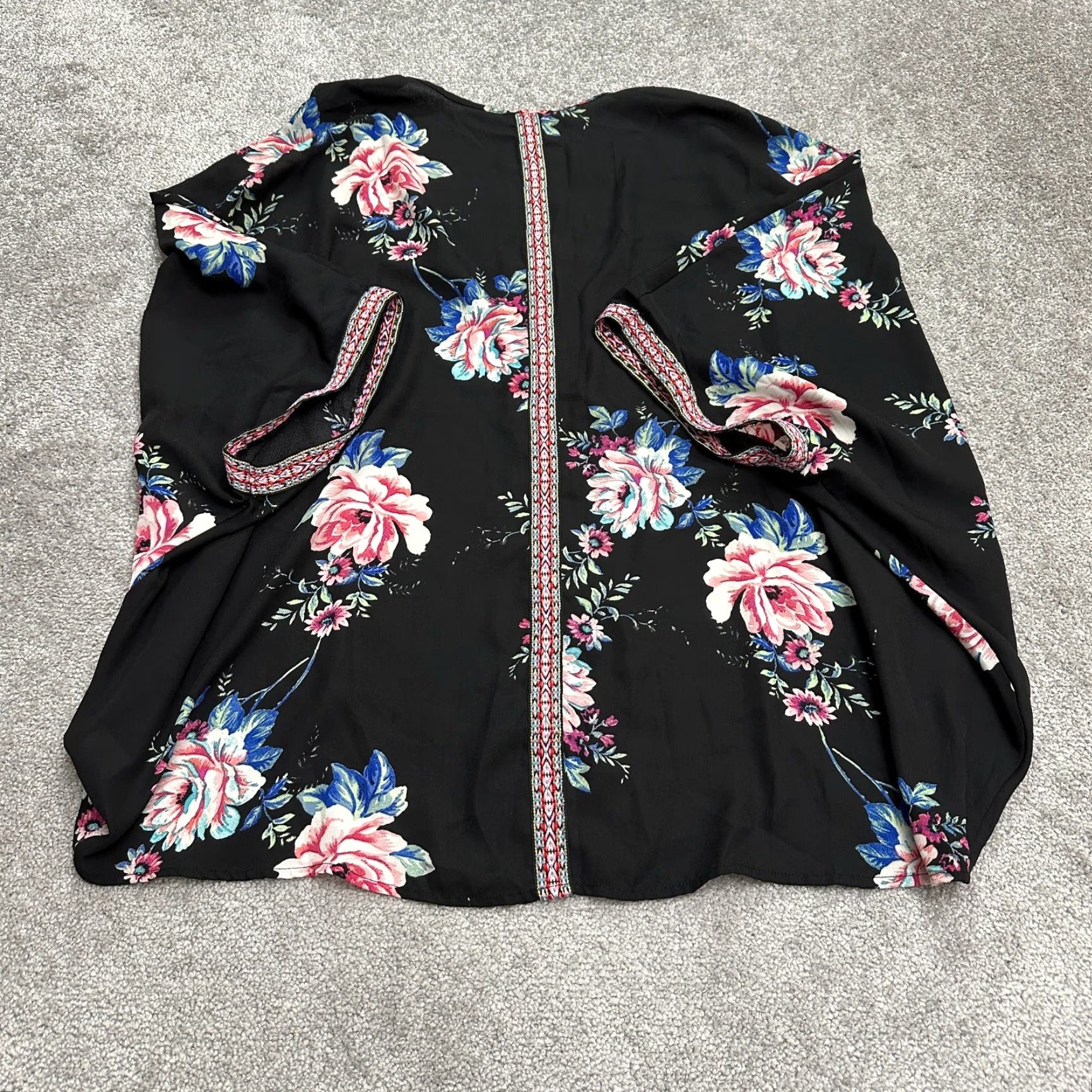 Vintage Unbranded Black Floral Kimono Top Womens XL Casual Beach Bohemian Open Cover Up Shirt Blouse Size XL / US 12-14 / IT 48-50 - 2 Thumbnail