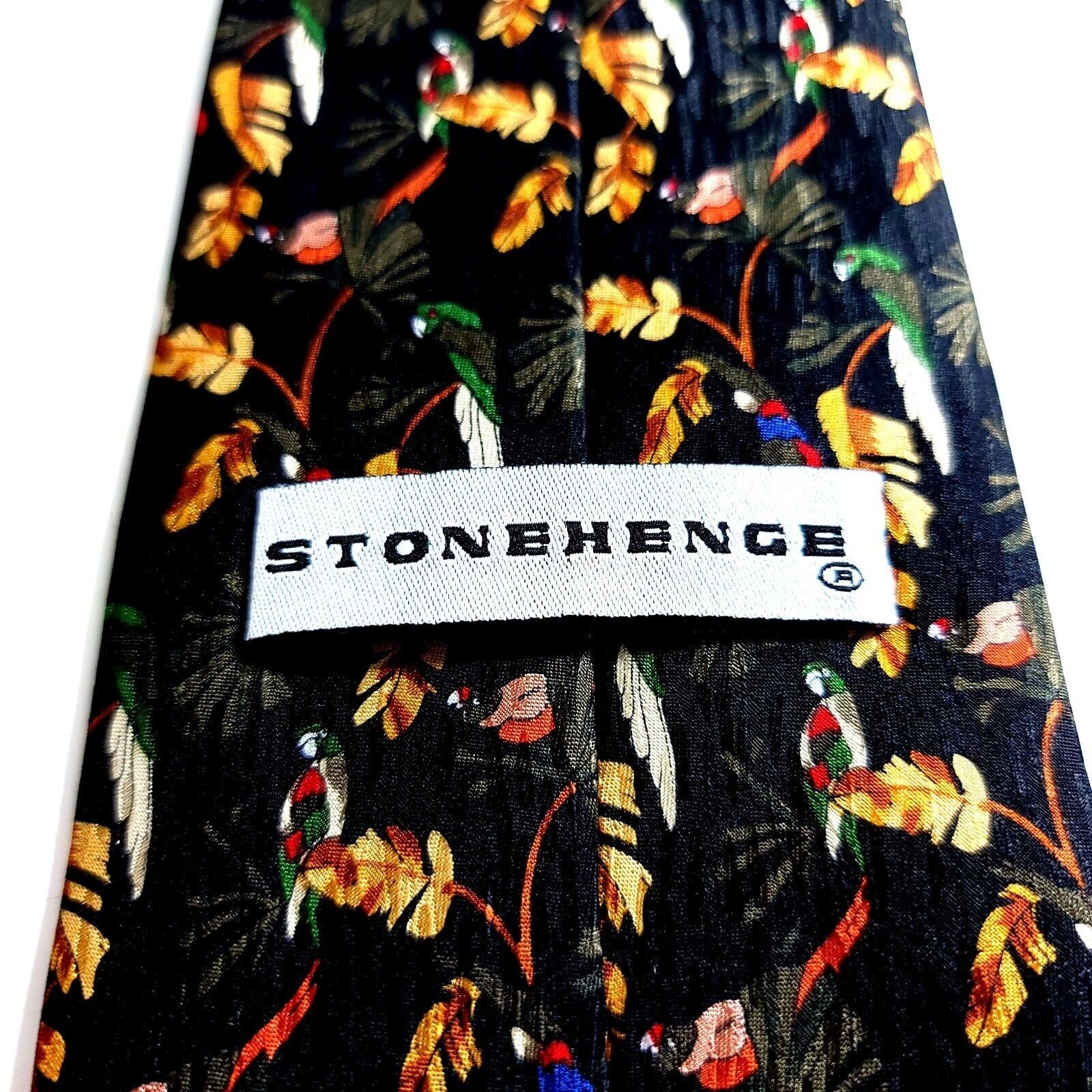 Other Stonehenge Black Parrot Floral Print Jacquard Wide Silk Tie Size ONE SIZE - 3 Thumbnail