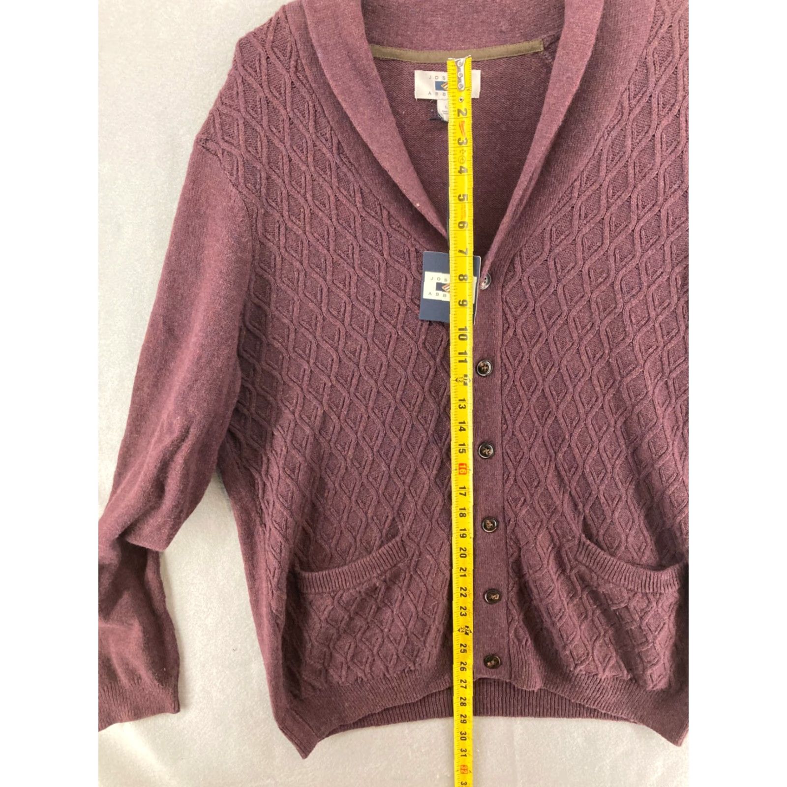 Joseph Abboud Joseph Abboud Mens Cardigan Sweater NWT Burgundy Large Cable-Knit V-Neck Wool Blend with Pockets Size US L / EU 52-54 / 3 - 3 Thumbnail