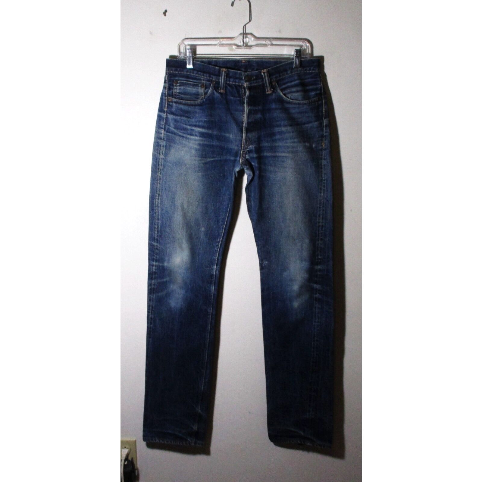 image of Men's Warehouse & Co. Blue Button Fly Denim Jeans Size 30X36 in White