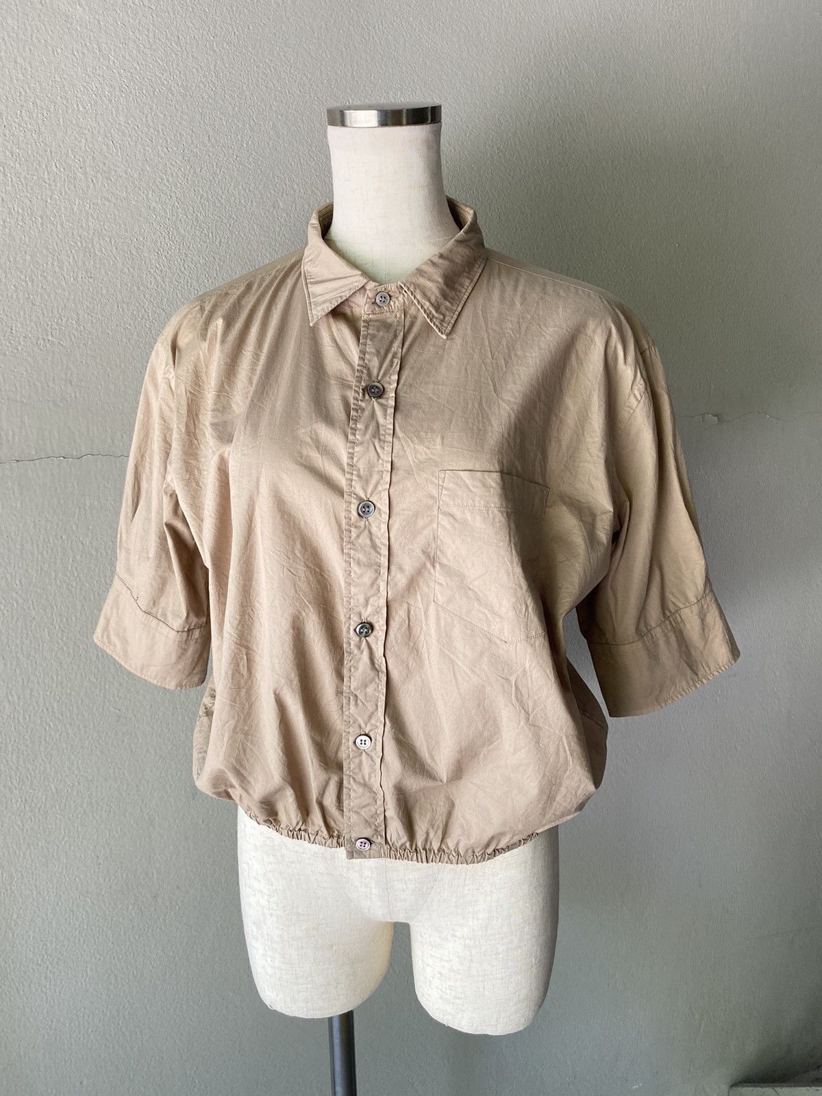 Zucca Zucca Brown Puff Sleeve Button-Front Shirt with Ruched Hem Size M / US 6-8 / IT 42-44 - 1 Thumbnail