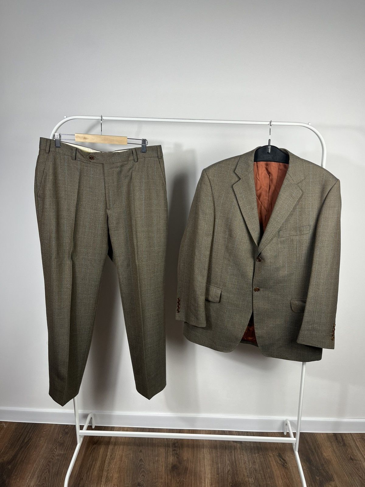 Magee Magee Wool Suit Green Check Blazer Pants Tailored Set Size 42R - 1 Thumbnail