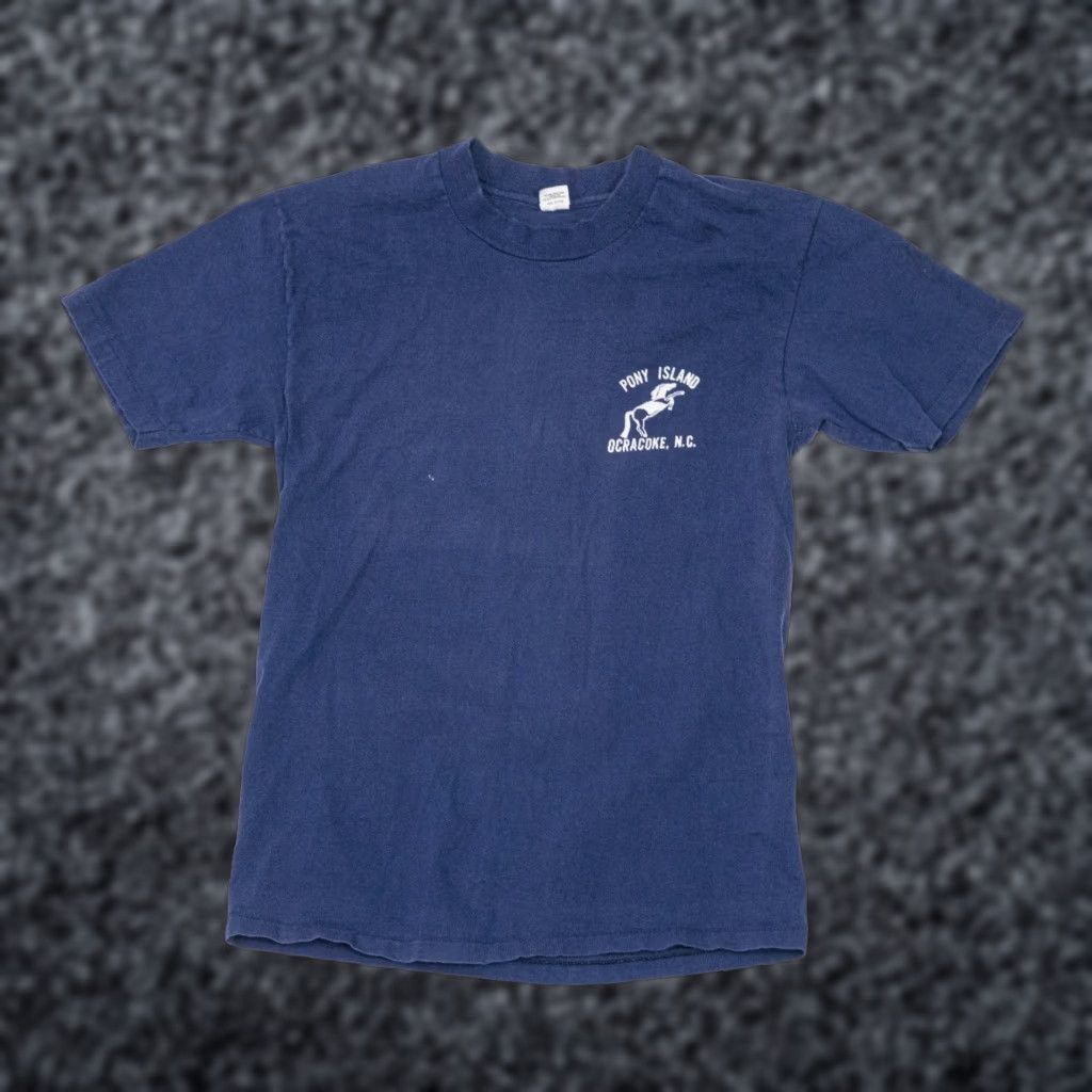 Hanes VINTAGE 70s Ocracoke North Carolina T Shirt Size Large Pony Island Single Stitch Hanes Short Sleeve Men Blue Graphic Tee 1970s Looks Grunge Size US L / EU 52-54 / 3 - 1 Thumbnail