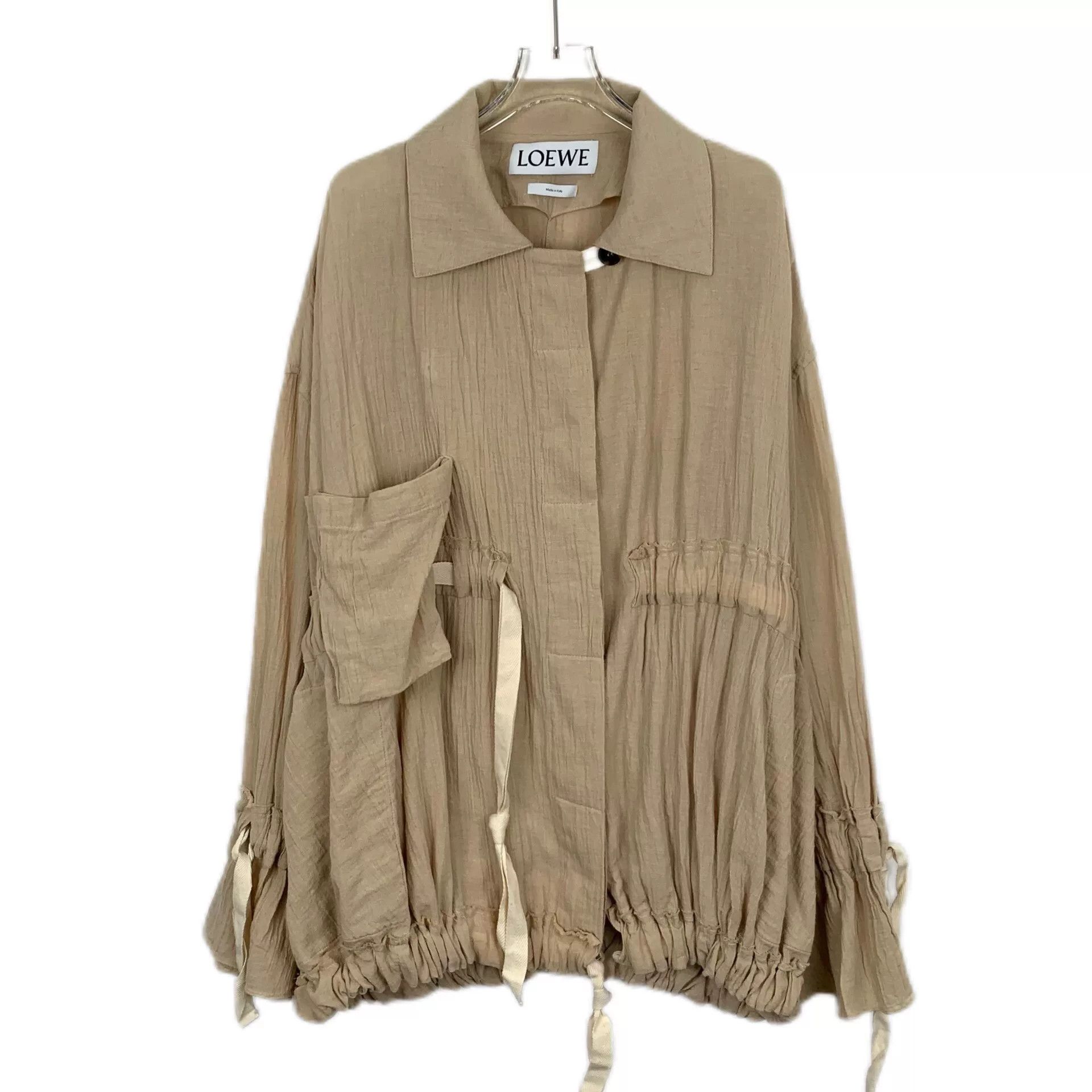 Loewe Brown Pleated Cotton Long Sleeve Cardigan