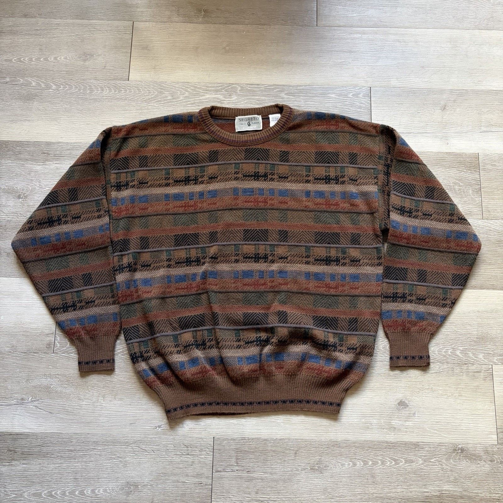 VTG 90s Segreto Italy Geometric Striped Italian Sweater Lrg