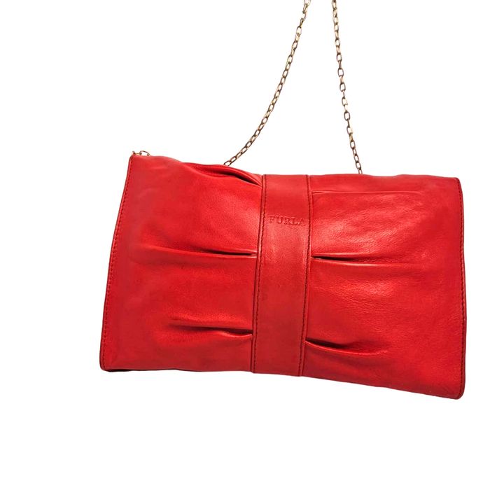 Furla Vintage Furla Leather Bow Clutch with Chain Strap | Grailed