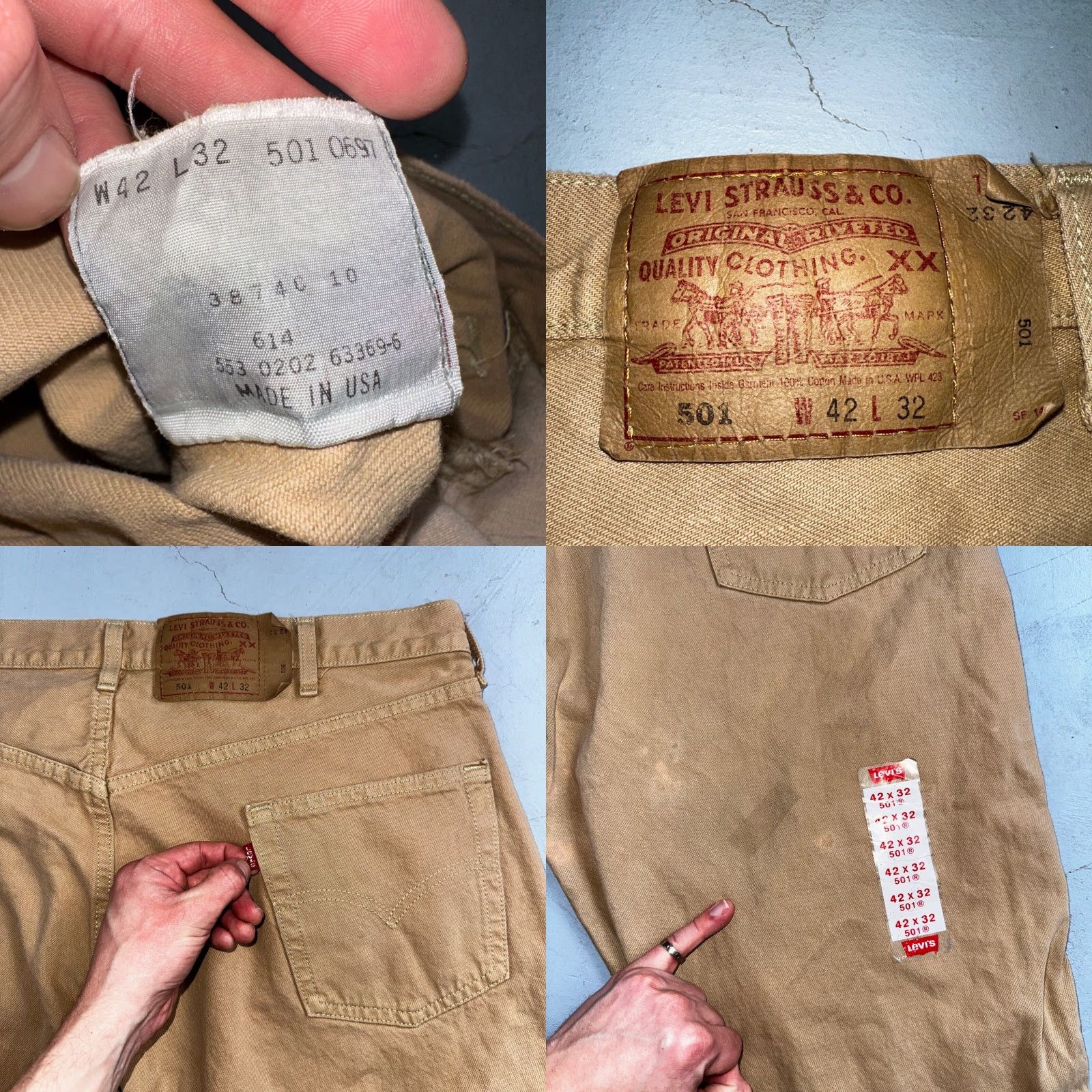 Levi's VINTAGE Levi's 501 Jeans Mens Straight 42x32 Beige Brown 90s USA 501 Series Size US 42 / EU 58 - 9 Thumbnail