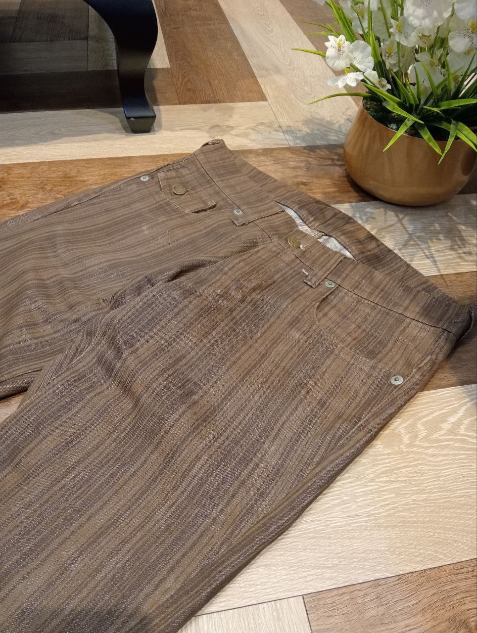 Tornado Mart TORNADO MART JAPAN BROWN STRIPED FLARED DENIM PANTS Size US 35 - 5 Thumbnail