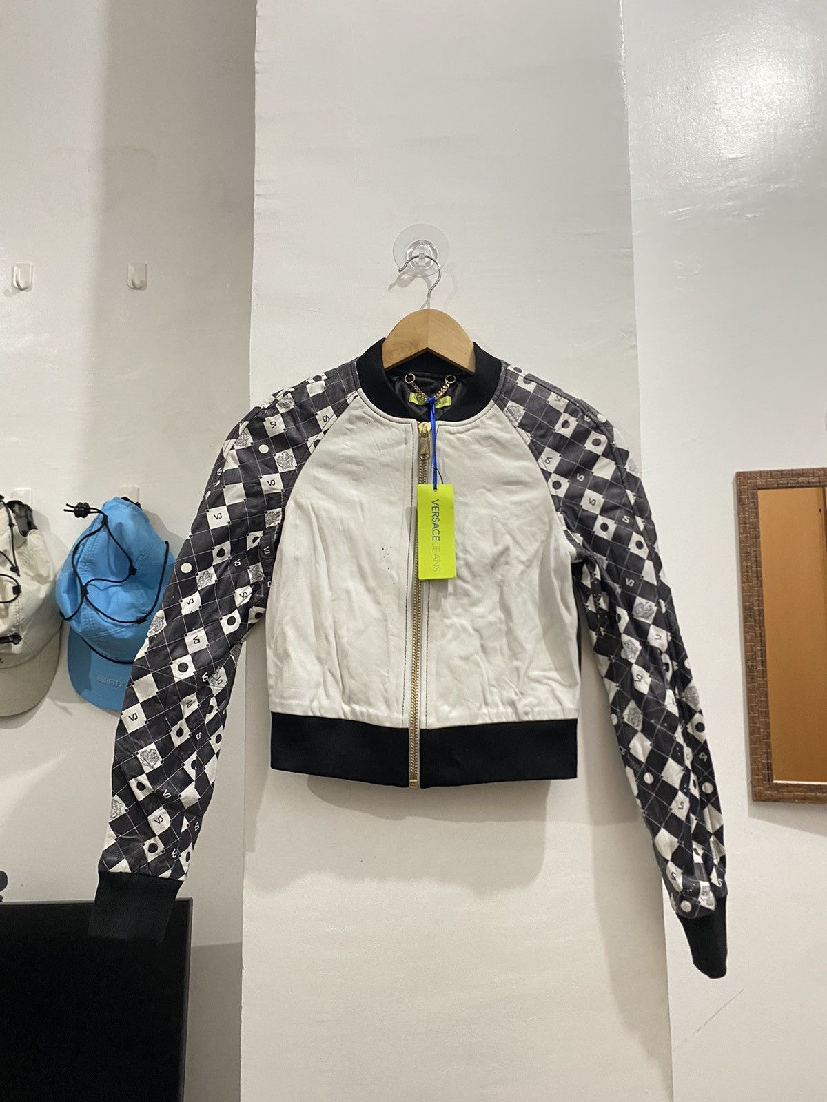 Versace VERSACE JEANS DAMIER LEATHER BOMBER JACKET Size XXS / US 00 / IT 34 - 1 Thumbnail
