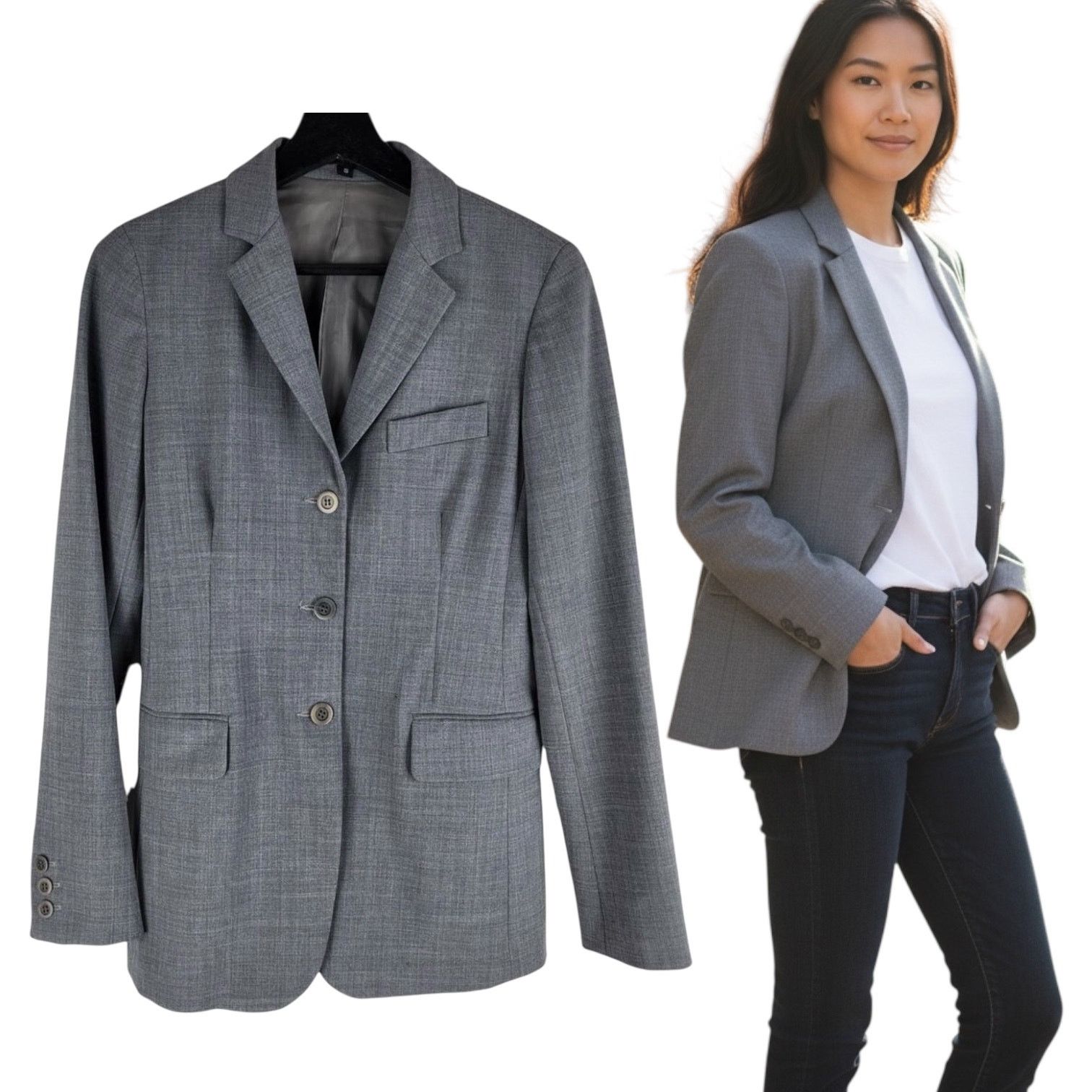 Theory Theory Wool Three Button Blazer Gray Lined Sealed Pockets S Size S / US 4 / IT 40 - 1 Thumbnail