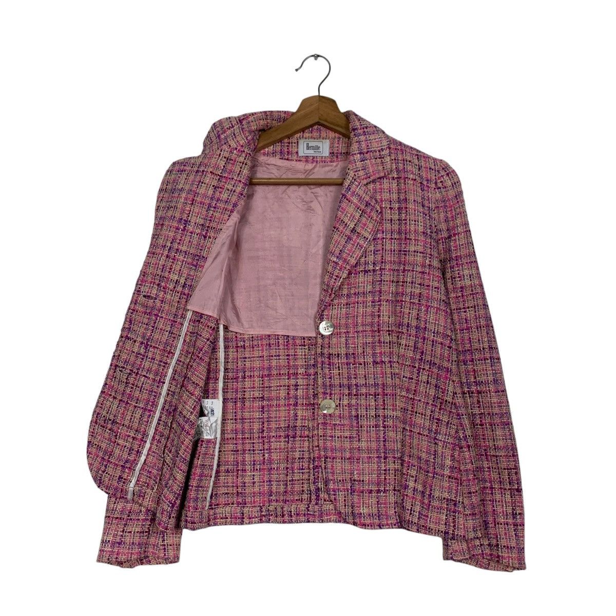 Vintage HERMILLE BOUTIQUE Pink Tweed Jacket #2747-C124 Size S / US 4 / IT 40 - 9 Thumbnail