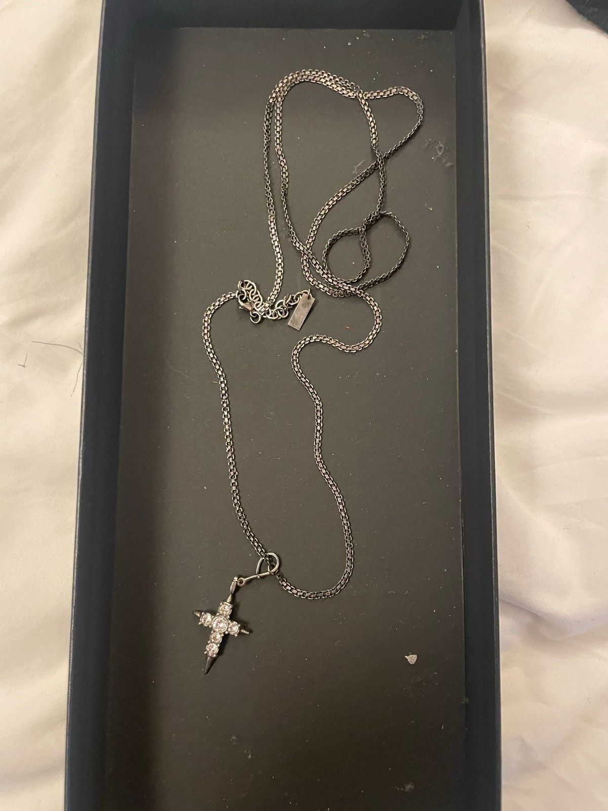 Pre-owned Saint Laurent Crystal Cross Necklace In White
