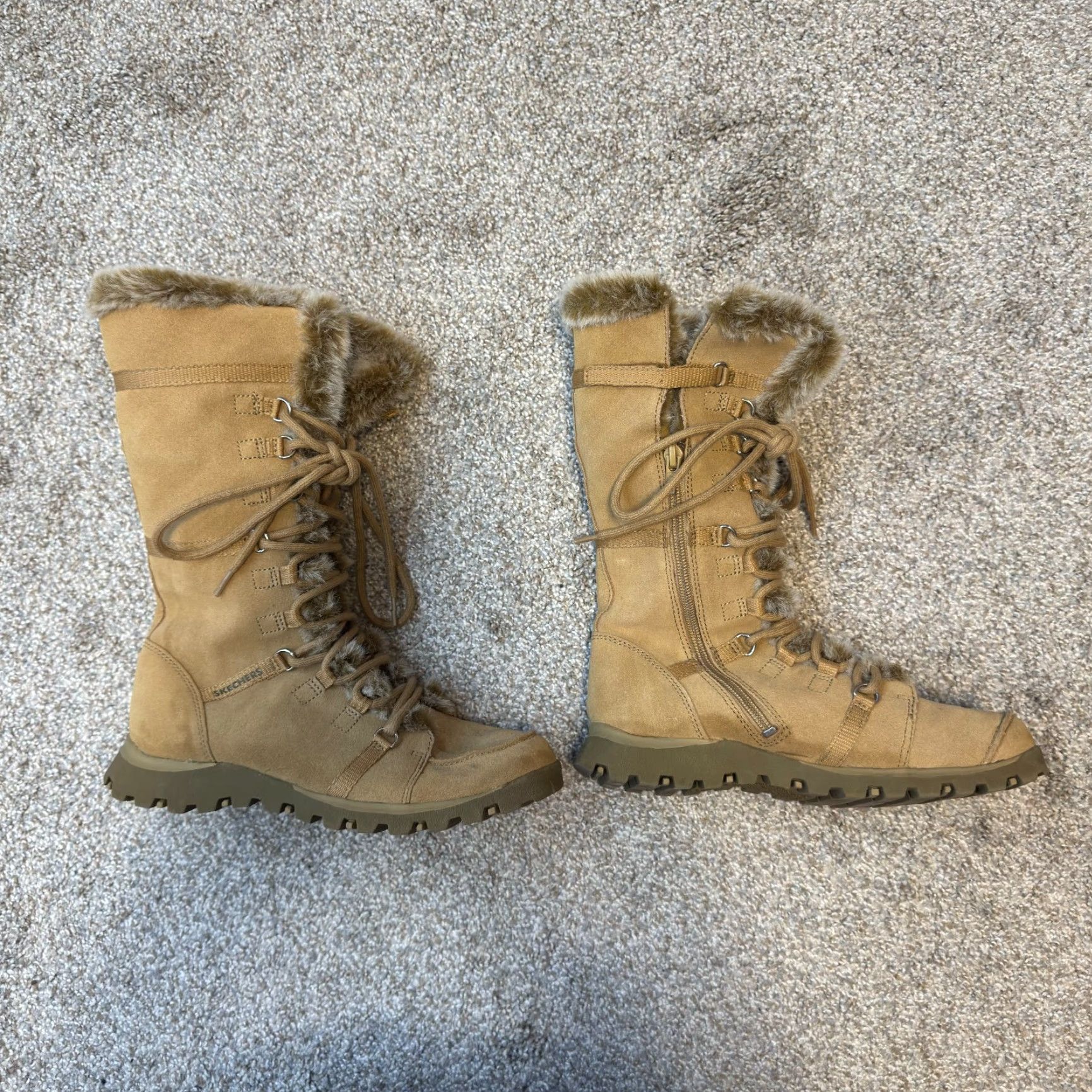 SKECHERS VINTAGE Sketchers Winter Snow Boots Women 6.5 Beige Faux Fur Suede Tan Camel - 1990s Snow Boot Womens Size 6.5 Size US 7 / IT 37 - 3 Thumbnail