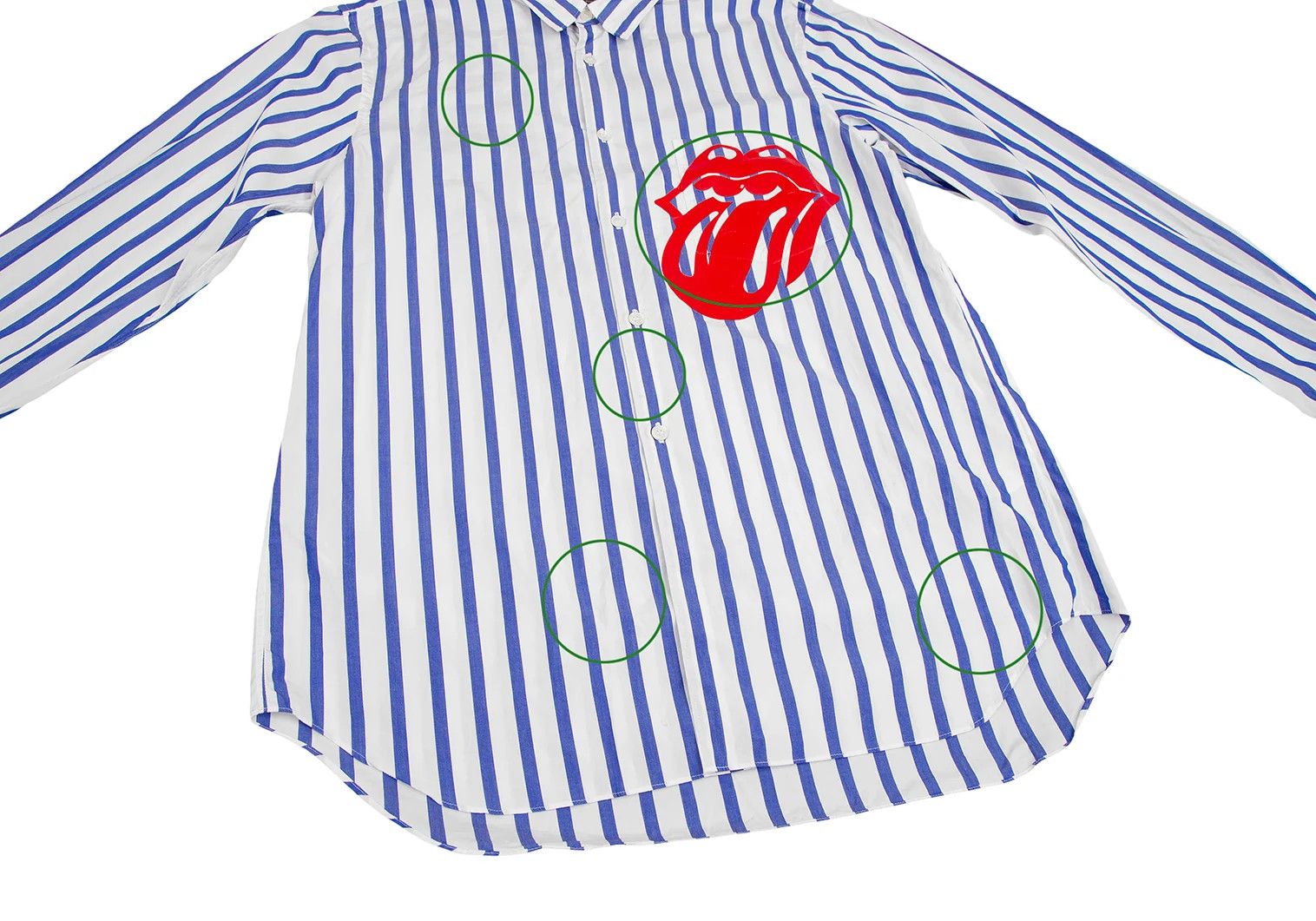 Comme des Garcons Homme Plus Rolling Stones Lip and Tongue Print Stripe Shirt White Blue Size US S / EU 44-46 / 1 - 5 Thumbnail