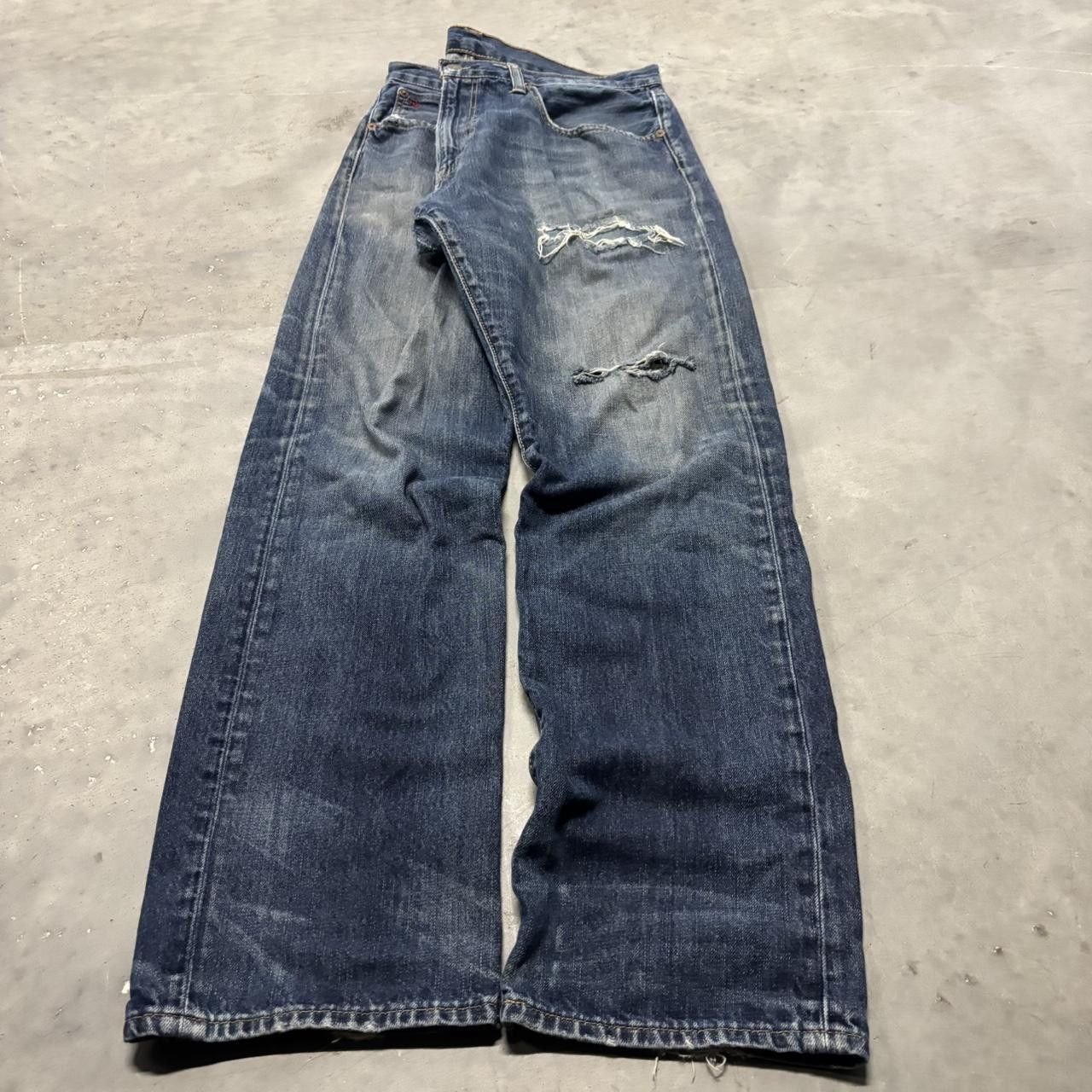 Polo Ralph Lauren × Vintage Crazy Vintage Y2K/2000s Grunge Polo Ralph Lauren Dark Wash Distressed Denim Jeans! Size US 33 - 3 Thumbnail