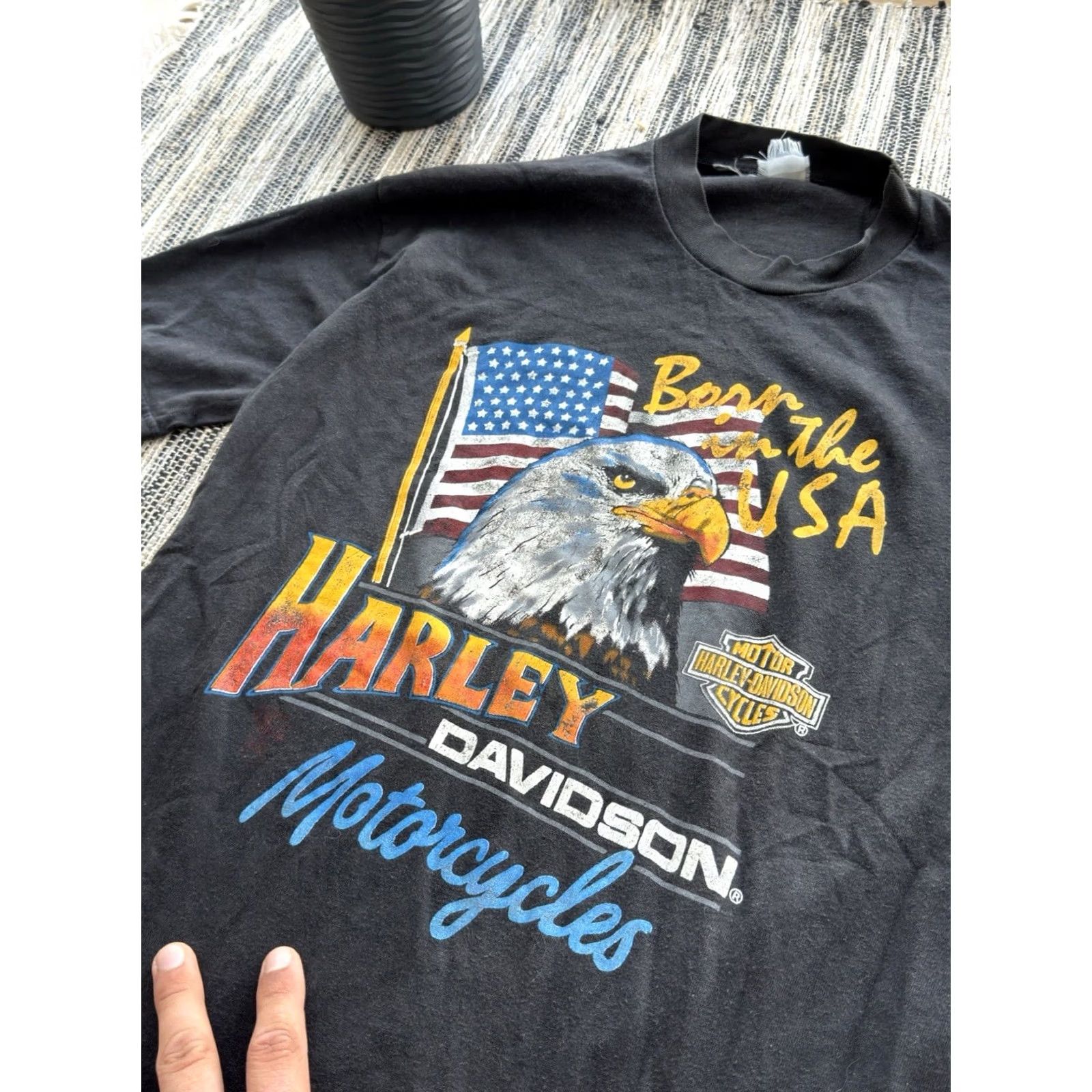 Harley Davidson VINTAGE Harley-Davidson Born in the USA T Shirt M Black | USA, 80s, Motorcycle, Classic, NY, Merch, Logo Mens Size US M / EU 48-50 / 2 - 3 Thumbnail
