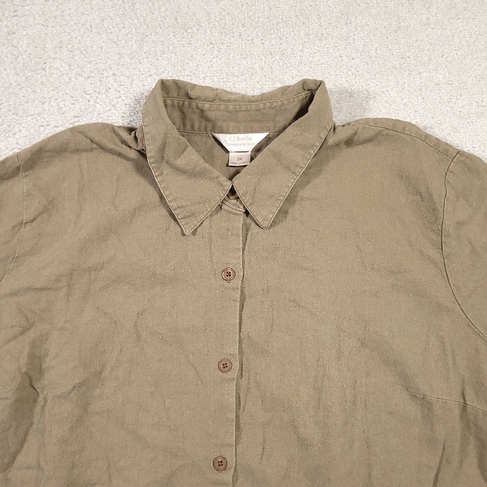Vintage VINTAGE CJ Banks Womens Shirt 3X Beige Linen Blend 3/4 Sleeve Button Up Womens Size XXL / US 16-18 / IT 52-54 - 3 Thumbnail
