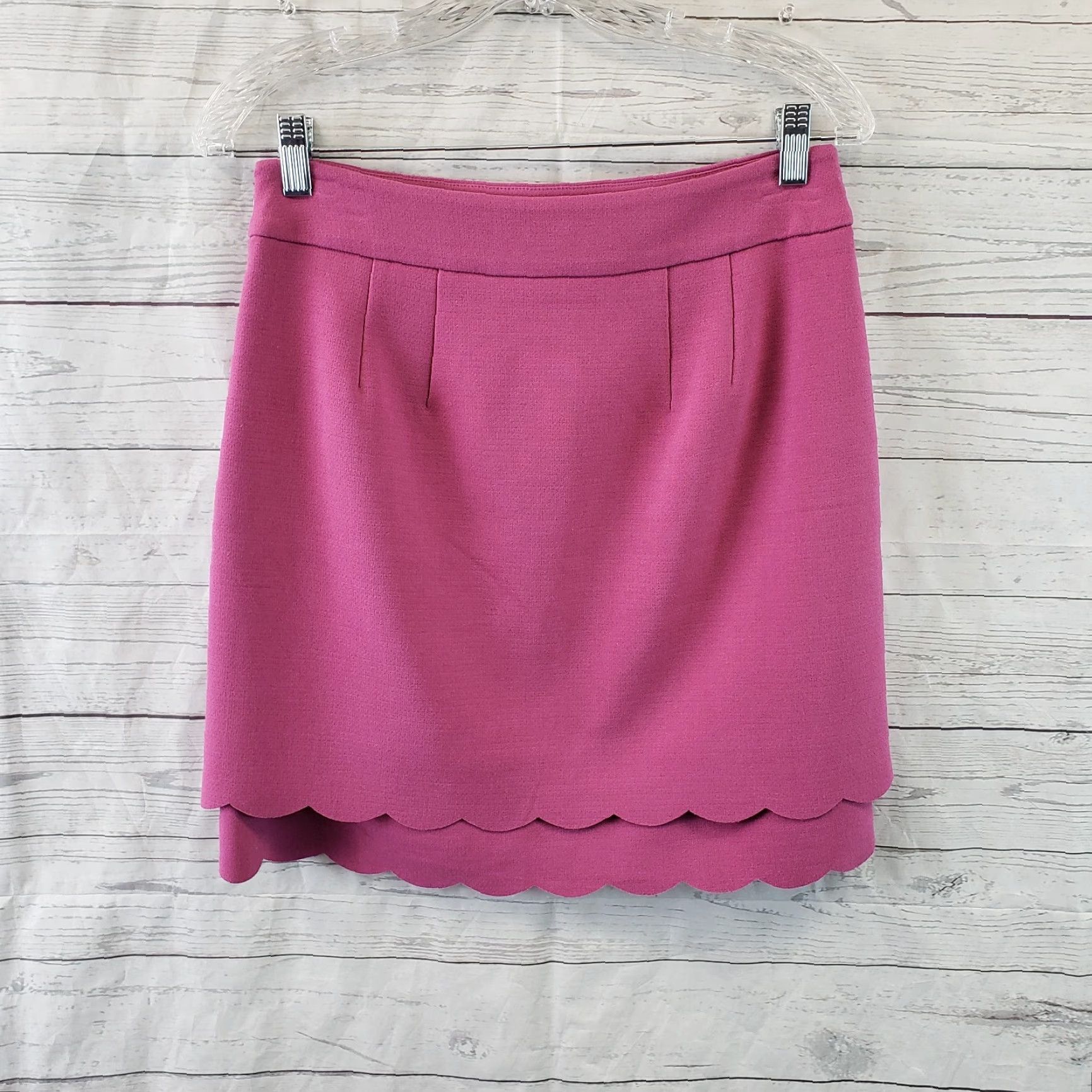 Loft VINTAGE LOFT Ann Taylor LOFT Womens Skirt Sz 2 Solid Pink Scallop Hem Side Zip Short Pencil Womens Size 26" / US 2 / IT 38 - 3 Thumbnail