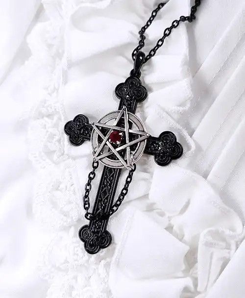 Jewelry × Vintage Satan Gothic Dark Pentagram Cross Necklace Size ONE SIZE - 1 Thumbnail