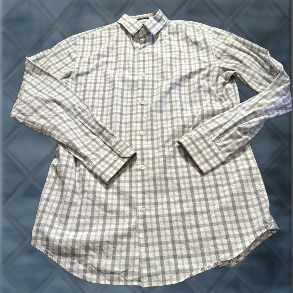Banana Republic Banana Republic Shirt Mens Medium Gray Plaid Button-Up Grant 120 Supima Cotton Size US M / EU 48-50 / 2 - 1 Thumbnail