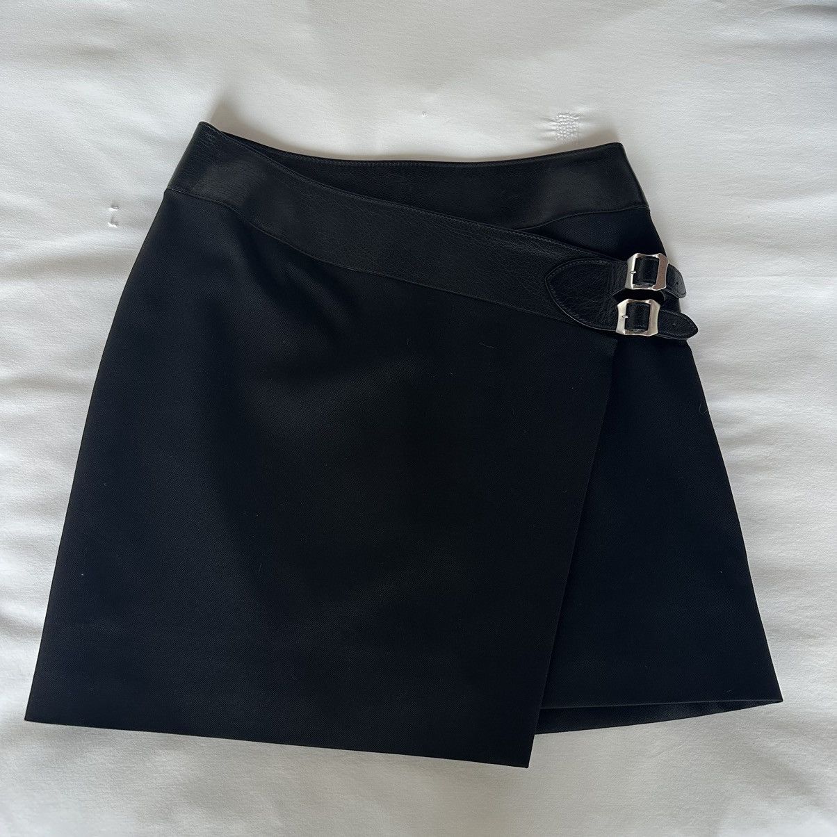 image of Saint Laurent Paris Wool & Silk Wrap Skirt in Black, Women's (Size 26)