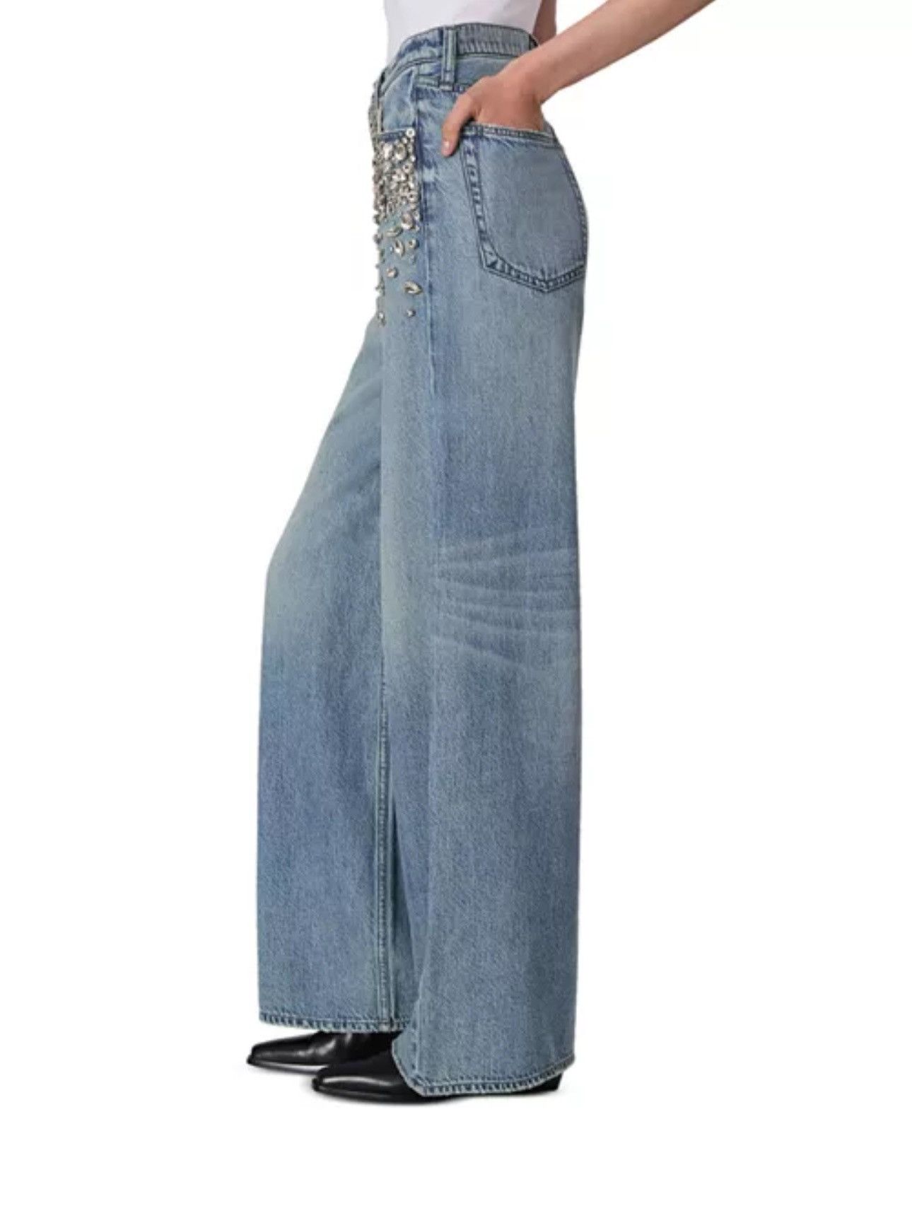 Rag & Bone rag & bone Sofie Embellished High Rise Wide Leg Jeans Size 27" / US 4 / IT 40 - 3 Thumbnail