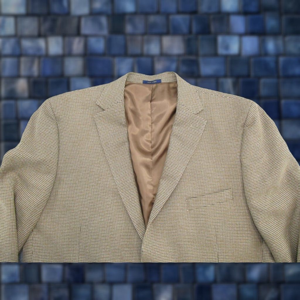 Club Room Club Room by Macy's Mens Blazer Sports Jacket Houndstooth Plaid 48R Brown Button Up Jacket Mens Reg Long Shirt Size 48R - 1 Thumbnail