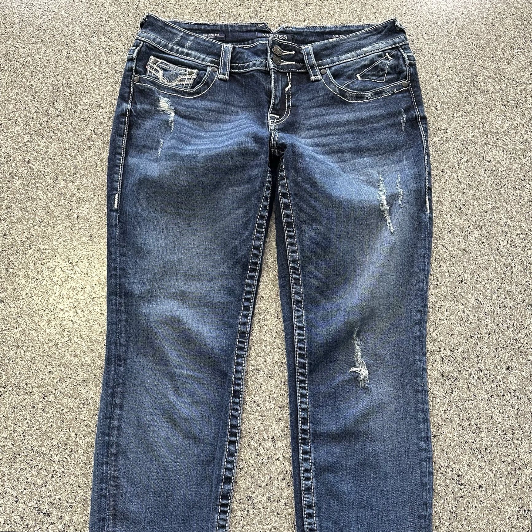 Vintage VIGOSS Jeans Womens 9/10 x 29 Chelsea Skinny Mid Rise Denim Stretch Blue Jeans Womens 10 Blue Skinny Stretch Regular 5-Pocket Chelsea Size 24" / US 00 / IT 34 - 2 Thumbnail