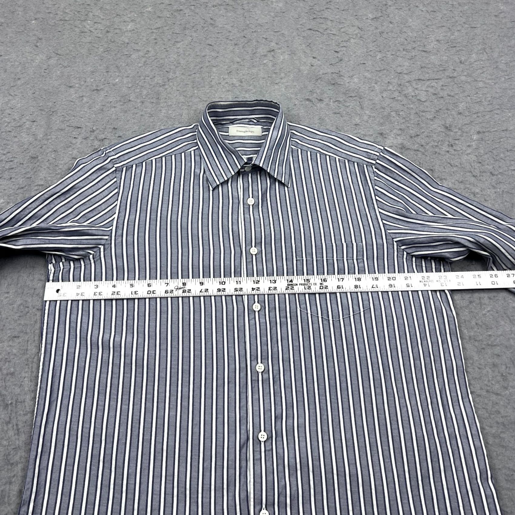 Ermenegildo Zegna Ermenegildo Zegna Dress Shirt Large Blue Striped Twill Barrel Cuff Italy Men's Size 42R - 5 Thumbnail