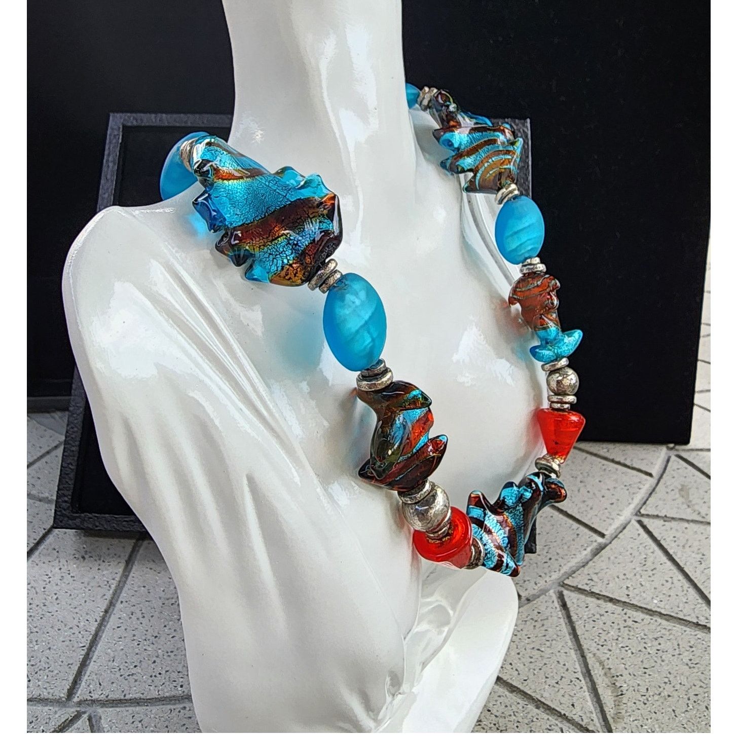 Vintage Chunky Murano Glass Lampwork Sculptural Beaded Necklace Size ONE SIZE - 2 Thumbnail